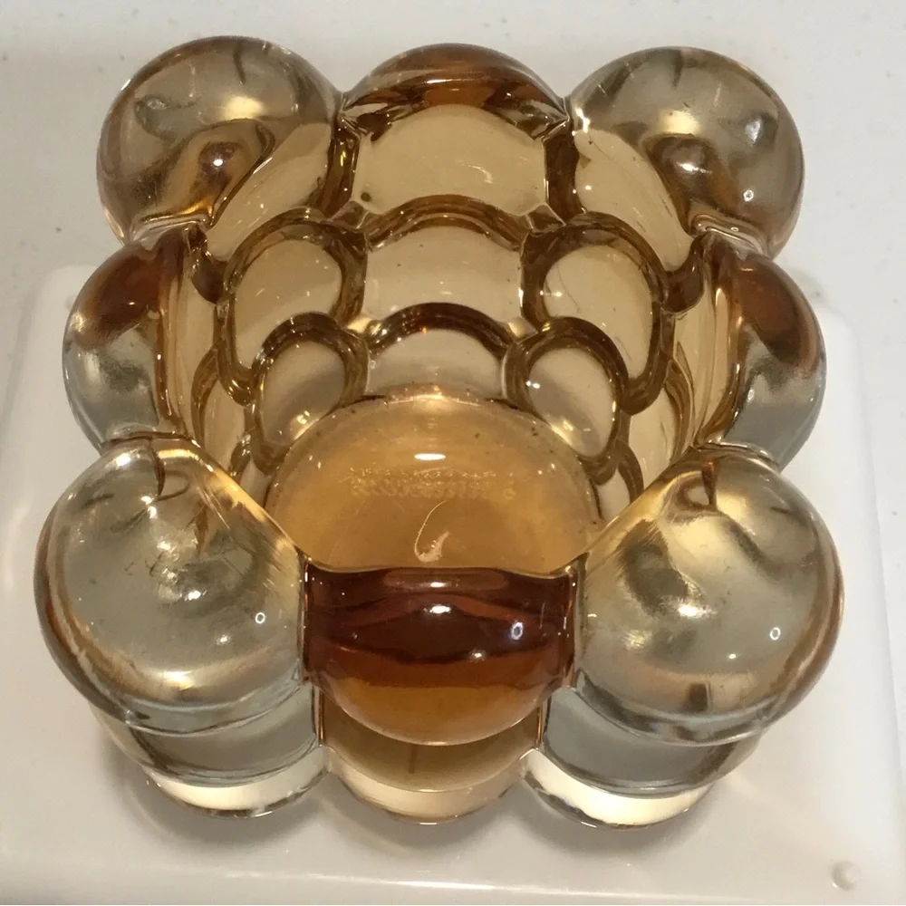 Unique Amber/clear Bubble Glass Cube Tea Light/Candleholder, Planter, Pen Holder